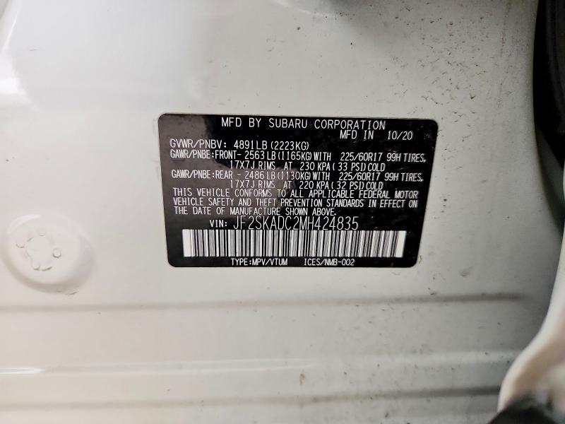 63596056 :رقم المزاد ، JF2SKADC2MH424835 vin ، 2021 Subaru Forester مزاد بيع