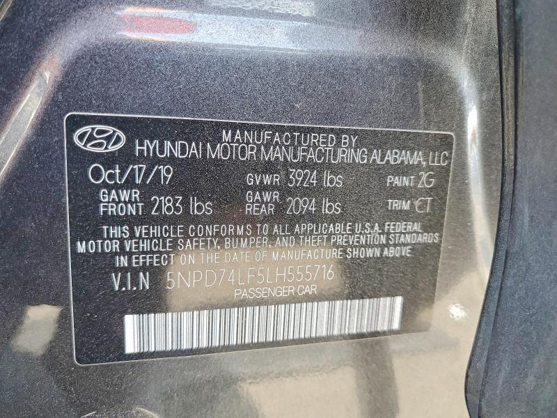 64817516 :رقم المزاد ، 5NPD74LF5LH555716 vin ، 2020 Hyundai Elantra مزاد بيع