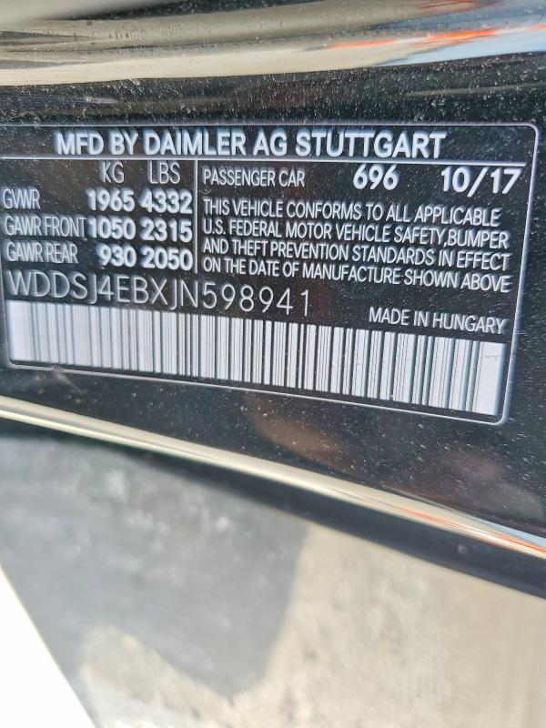 2018 Mercedes-benz Cla მანქანა იყიდება აუქციონზე, vin: WDDSJ4EBXJN598941, აუქციონის ნომერი: 64288006
