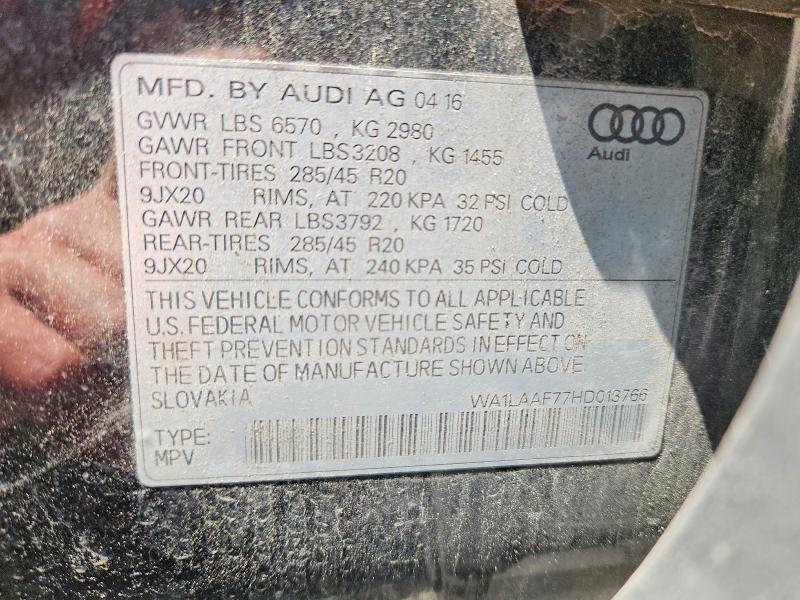66218566 :رقم المزاد ، WA1LAAF77HD013766 vin ، 2017 Audi Q7 مزاد بيع