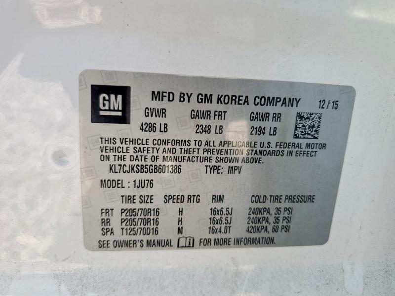 66320686 :رقم المزاد ، KL7CJKSB5GB601386 vin ، 2016 Chevrolet Trax مزاد بيع
