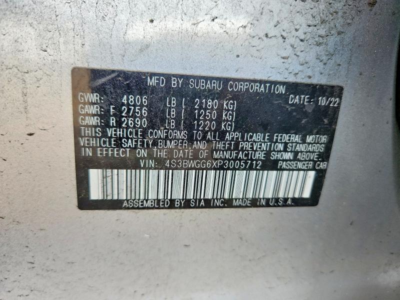 65459286 :رقم المزاد ، 4S3BWGG6XP3005712 vin ، 2023 Subaru Legacy مزاد بيع