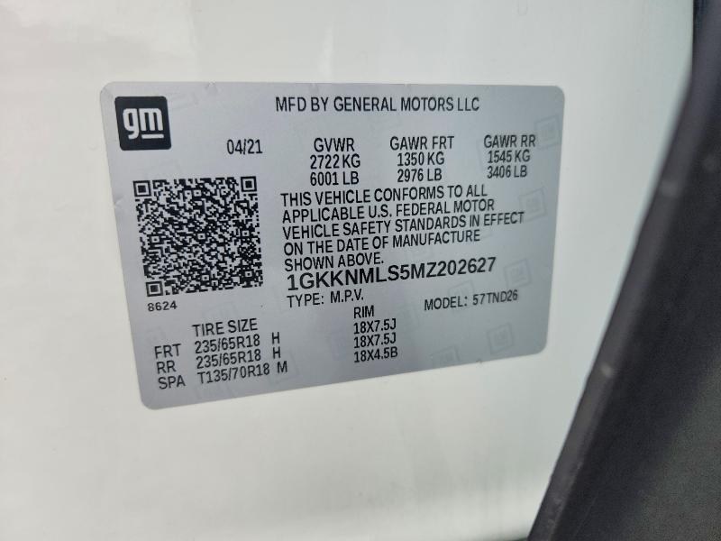 Aukcja sprzedaży 2021 Gmc Acadia, vin: 1GKKNMLS5MZ202627, numer aukcji: 63818066