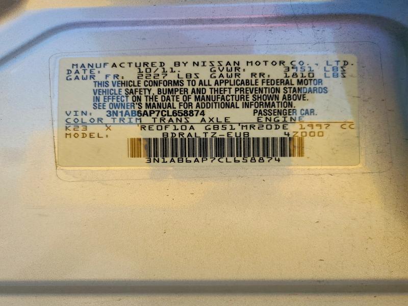65239286 :رقم المزاد ، 3N1AB6AP7CL658874 vin ، 2012 Nissan Sentra مزاد بيع