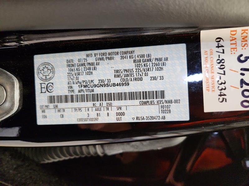 Aukcja sprzedaży 2025 Ford Escape, vin: 1FMCU9GN9SUB46959, numer aukcji: 64948856