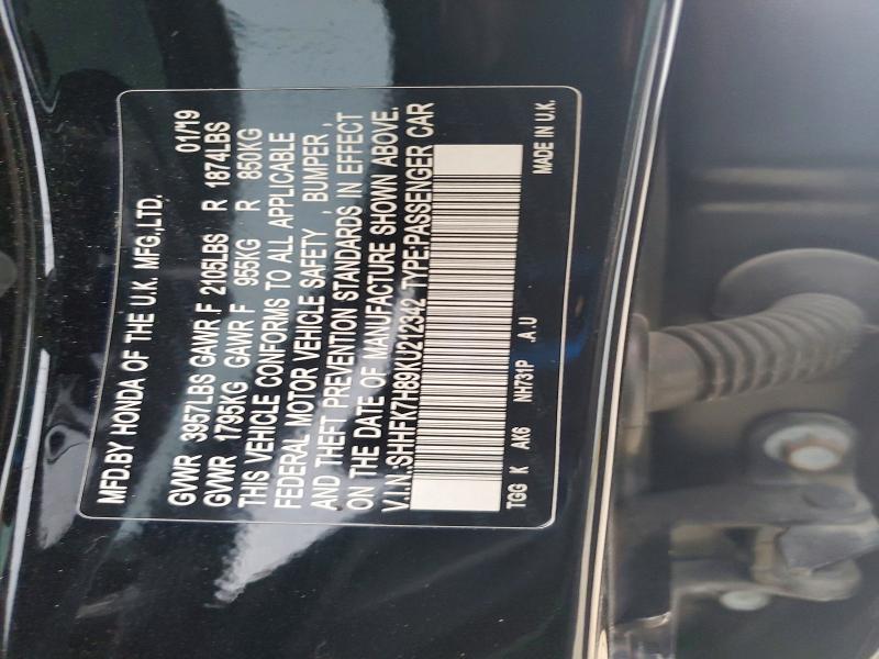 66533646 :رقم المزاد ، SHHFK7H89KU212342 vin ، 2019 Honda Civic مزاد بيع