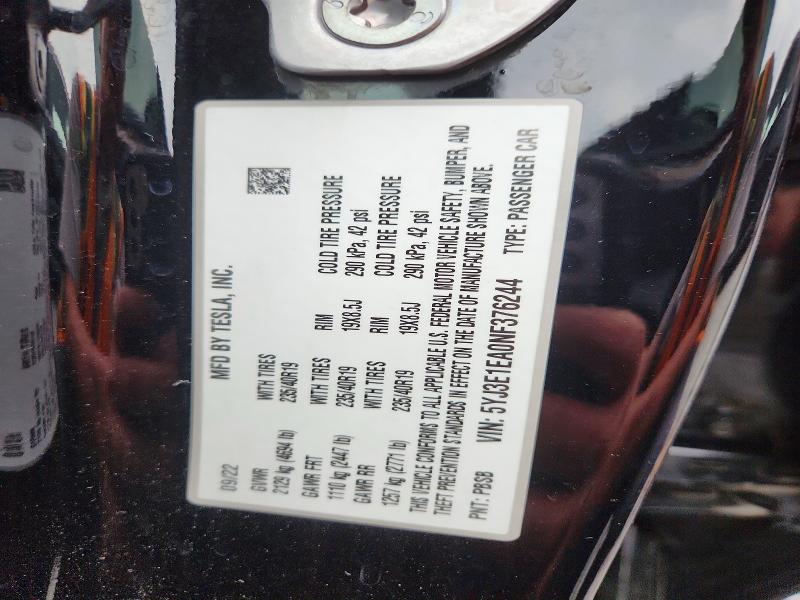 Aukcja sprzedaży 2022 Tesla Model 3, vin: 5YJ3E1EA0NF376244, numer aukcji: 65026496