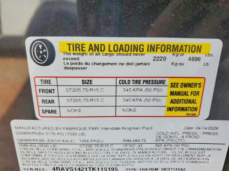 Продаж на аукціоні авто 2026 Interstate Unknown, vin: 4RAVS1421TK115195, номер лоту: 63744016