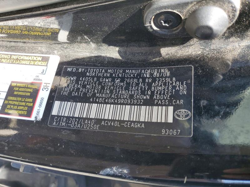 Aukcja sprzedaży 2009 Toyota Camry, vin: 4T4BE46K49R093932, numer aukcji: 64698516