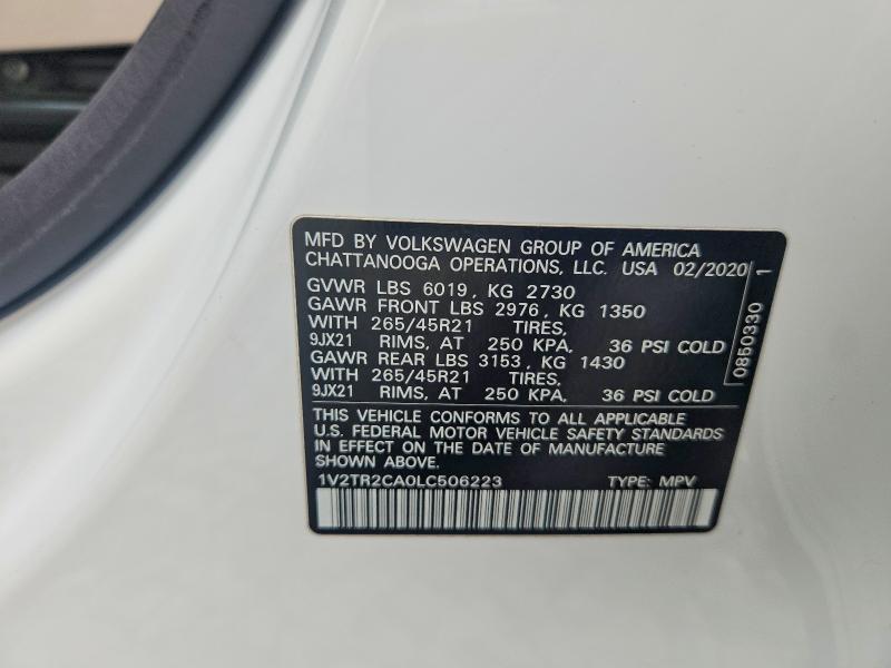 Aukcja sprzedaży 2020 Volkswagen Atlas, vin: 1V2TR2CA0LC506223, numer aukcji: 64760636