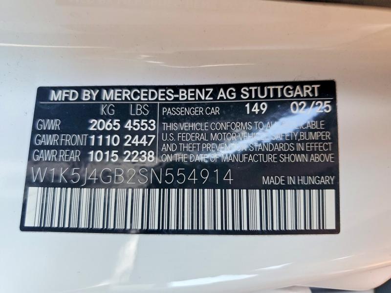 Продажа на аукционе авто 2025 Mercedes-benz Cla, vin: W1K5J4GB2SN554914, номер лота: 63992516