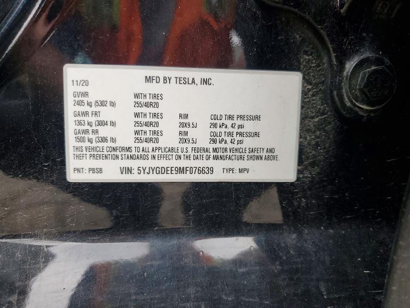 Aukcja sprzedaży 2021 Tesla Model Y, vin: 5YJYGDEE9MF076639, numer aukcji: 65646596