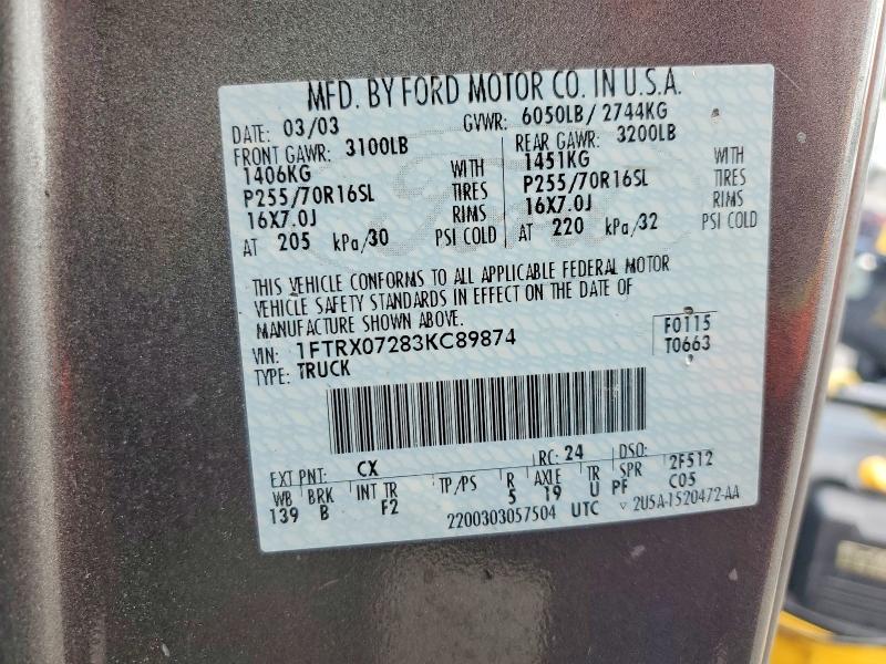 Aukcja sprzedaży 2003 Ford F150, vin: 1FTRX07283KC89874, numer aukcji: 63445696