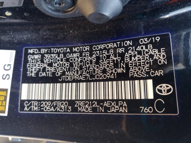 2020 Toyota Corolla მანქანა იყიდება აუქციონზე, vin: JTDEPRAE7LJ020941, აუქციონის ნომერი: 63285676