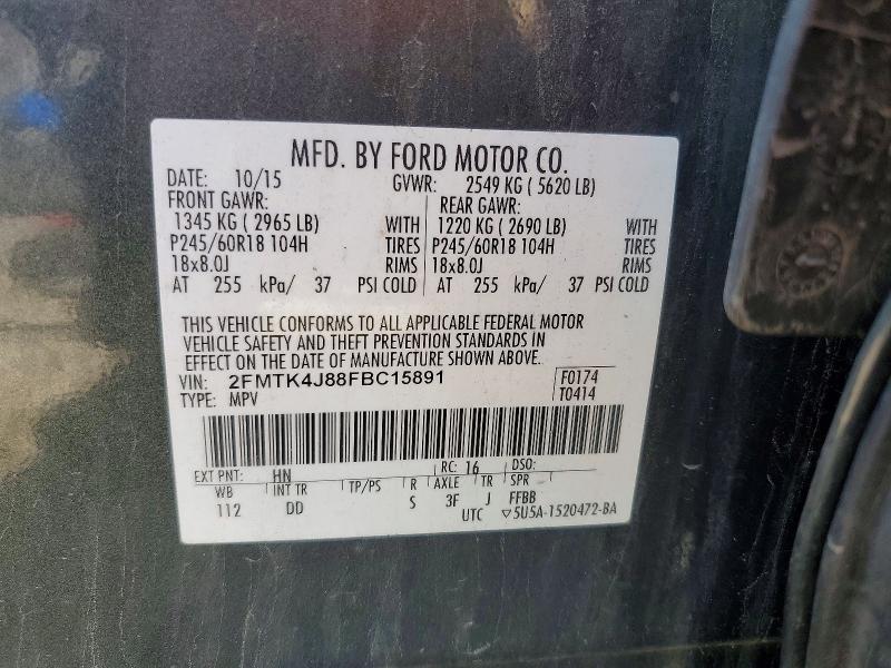 2015 Ford Edge მანქანა იყიდება აუქციონზე, vin: 2FMTK4J88FBC15891, აუქციონის ნომერი: 64970236