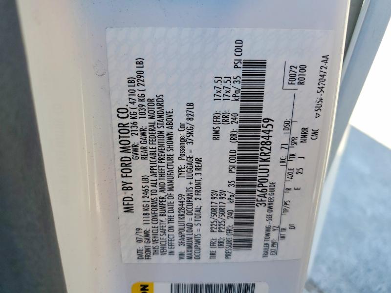 Продаж на аукціоні авто 2019 Ford Fusion, vin: 3FA6P0LU1KR284459, номер лоту: 66658626