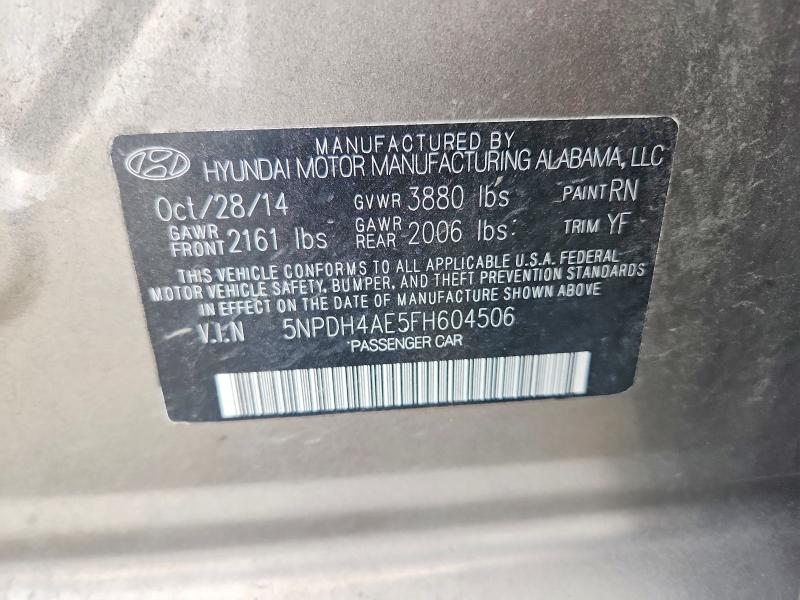2015 Hyundai Elantra მანქანა იყიდება აუქციონზე, vin: 5NPDH4AE5FH604506, აუქციონის ნომერი: 66524626
