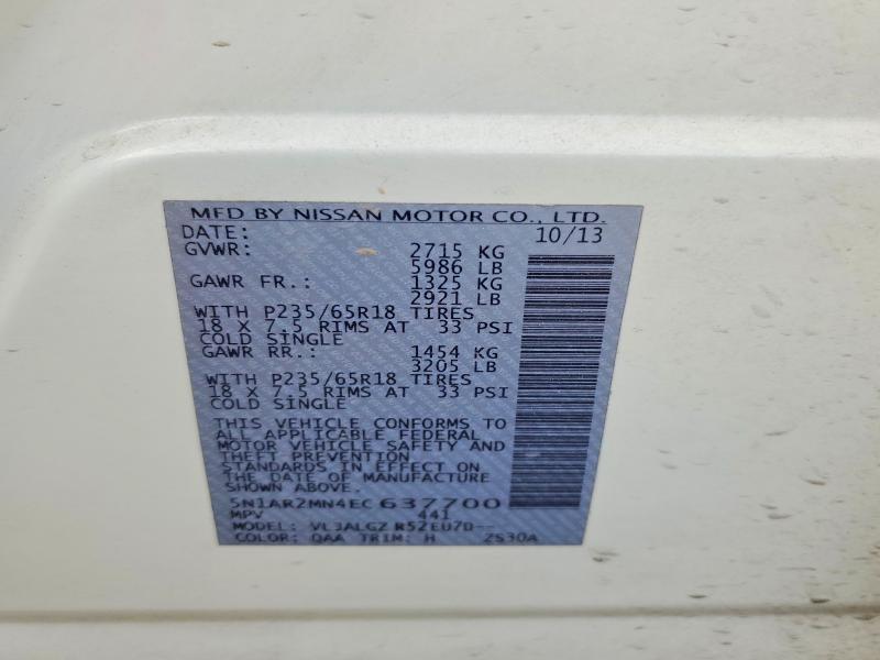 Продаж на аукціоні авто 2014 Nissan Pathfinder, vin: 5N1AR2MN4EC637700, номер лоту: 64917416