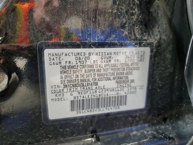 2020 Nissan Versa მანქანა იყიდება აუქციონზე, vin: 3N1CN8DV3LL914708, აუქციონის ნომერი: 64604076
