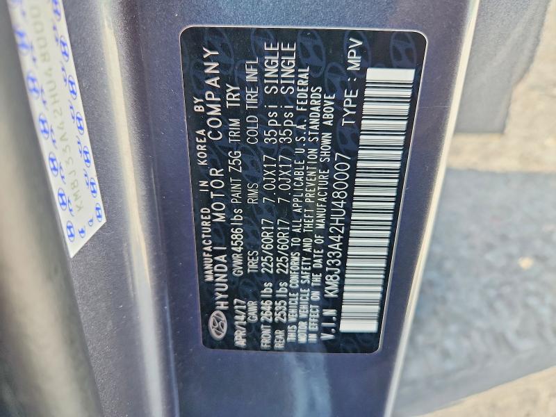 2017 Hyundai Tucson მანქანა იყიდება აუქციონზე, vin: KM8J33A42HU480007, აუქციონის ნომერი: 64477776