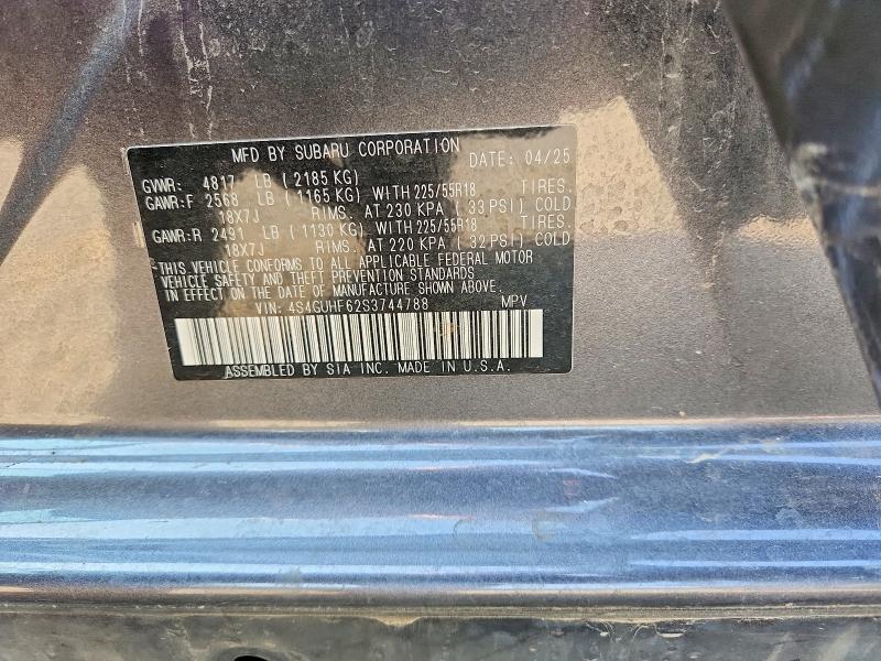 Aukcja sprzedaży 2025 Subaru Crosstrek, vin: 4S4GUHF62S3744788, numer aukcji: 64004136