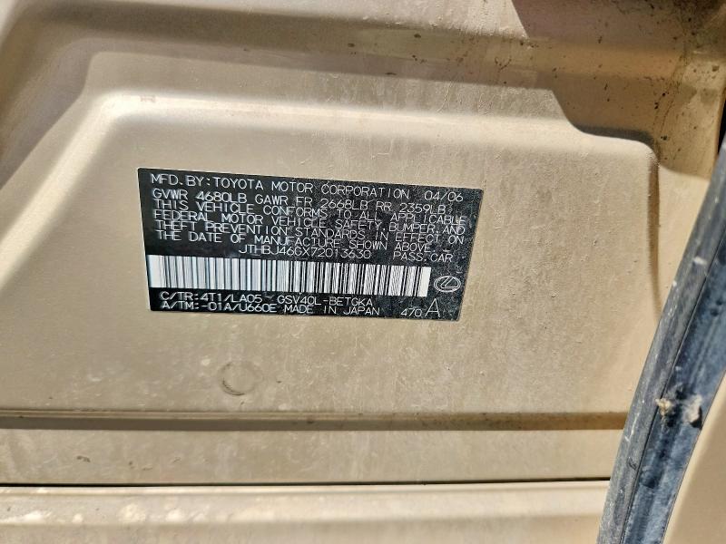 2007 Lexus Es მანქანა იყიდება აუქციონზე, vin: JTHBJ46GX72013630, აუქციონის ნომერი: 63798616