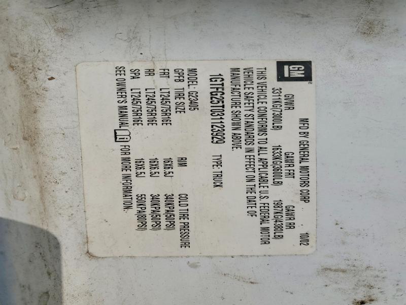 Продаж на аукціоні авто 2003 Gmc Savana, vin: 1GTFG25T031123929, номер лоту: 65338946