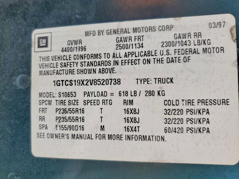 Aukcja sprzedaży 1997 Gmc Sonoma, vin: 1GTCS19X2V8520738, numer aukcji: 64141356