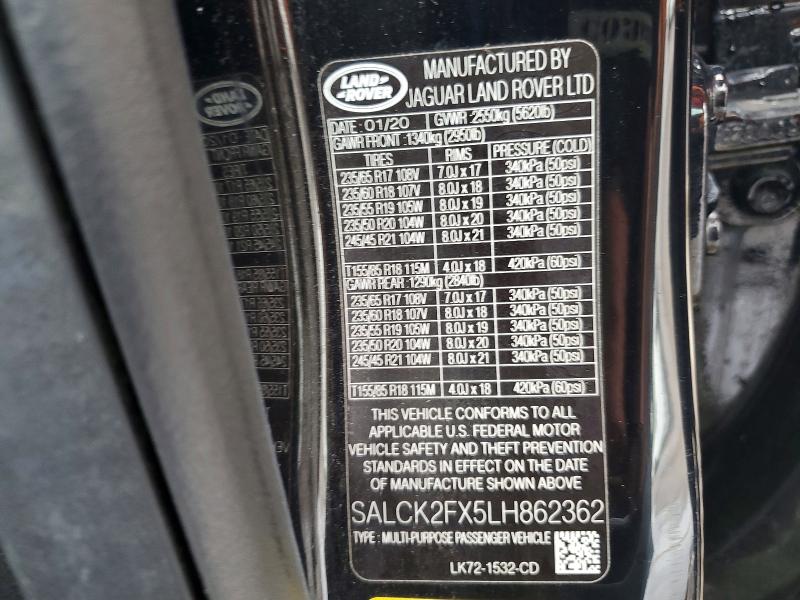 Продаж на аукціоні авто 2020 Land Rover Discovery Sport, vin: SALCK2FX5LH862362, номер лоту: 64343386