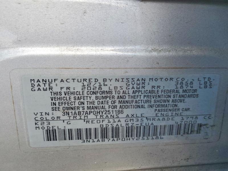 Продажа на аукционе авто 2017 Nissan Sentra, vin: 3N1AB7AP0HY251186, номер лота: 66482346