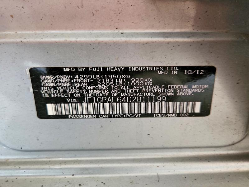 Aukcja sprzedaży 2013 Subaru Impreza, vin: JF1GPAL64D2811199, numer aukcji: 63423336