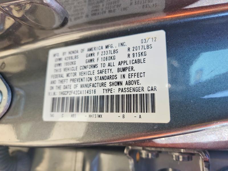 Aukcja sprzedaży 2012 Honda Accord, vin: 1HGCP2F42CA114516, numer aukcji: 66213946