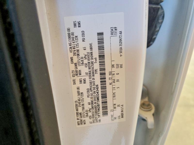 2021 Ford F250 მანქანა იყიდება აუქციონზე, vin: 1FT7W2BT3MED43426, აუქციონის ნომერი: 64123926