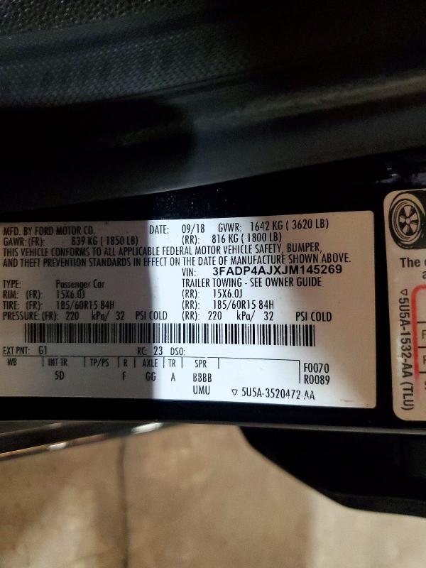 65793426 :رقم المزاد ، 3FADP4AJXJM145269 vin ، 2018 Ford Fiesta مزاد بيع