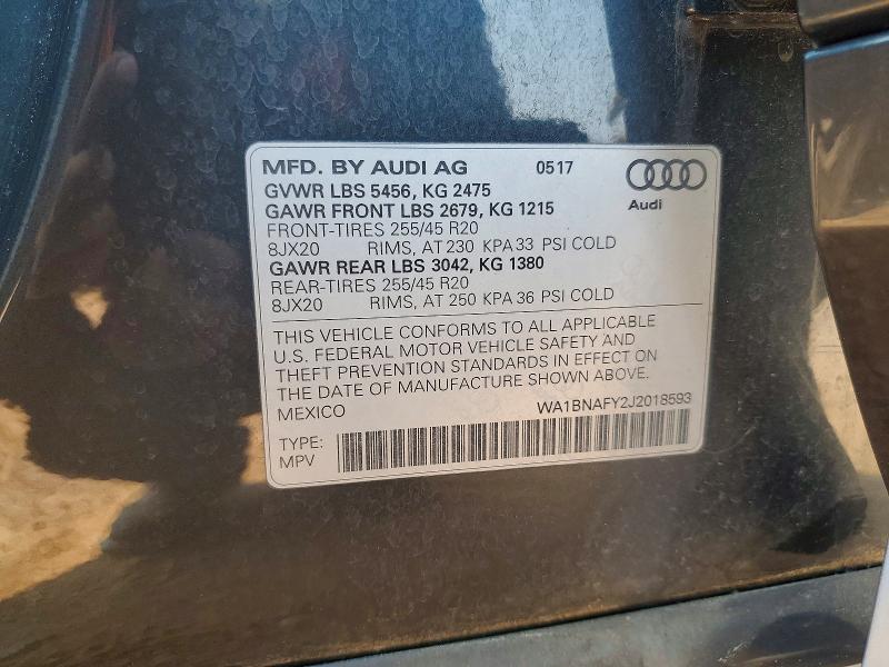 Продажа на аукционе авто 2018 Audi Q5, vin: WA1BNAFY2J2018593, номер лота: 64293016