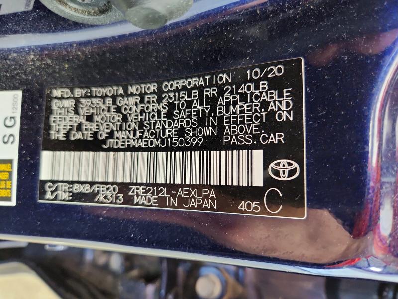 2021 Toyota Corolla მანქანა იყიდება აუქციონზე, vin: JTDEPMAE0MJ150399, აუქციონის ნომერი: 67081466