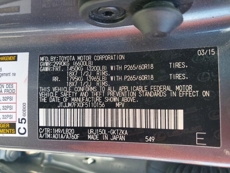 Продажа на аукционе авто 2015 Lexus Gx, vin: JTJJM7FX0F5110156, номер лота: 66476916