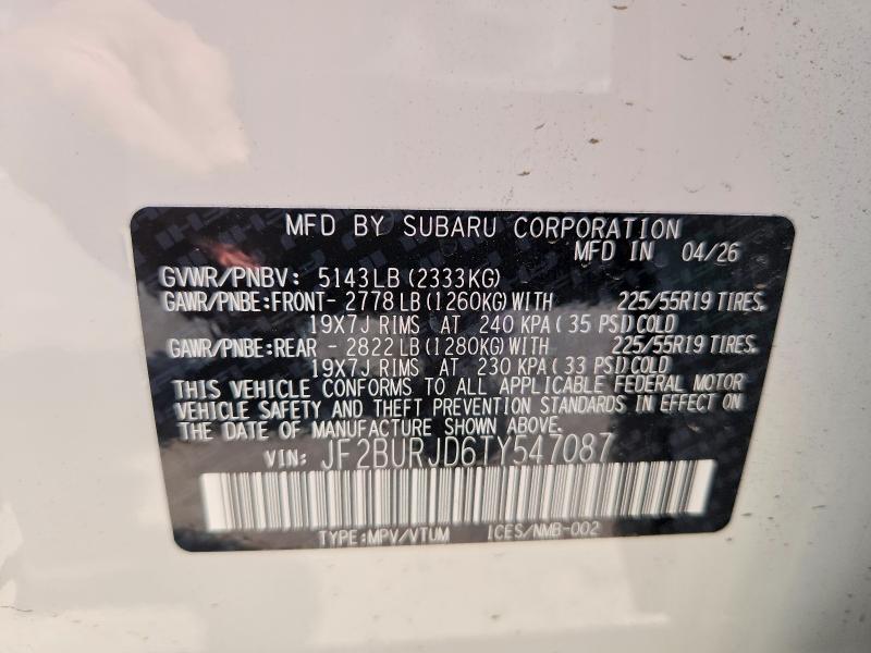 Aukcja sprzedaży 2026 Subaru Outback, vin: JF2BURJD6TY547087, numer aukcji: 64049286
