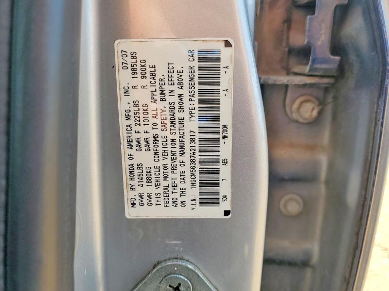 2007 Honda Accord მანქანა იყიდება აუქციონზე, vin: 1HGCM56387A213817, აუქციონის ნომერი: 63537076