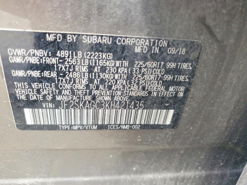 Aukcja sprzedaży 2019 Subaru Forester, vin: JF2SKAGC3KH421435, numer aukcji: 63837256