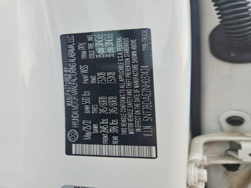 2022 Hyundai Santa Cruz მანქანა იყიდება აუქციონზე, vin: 5NTJBDAE2NH031424, აუქციონის ნომერი: 66524436