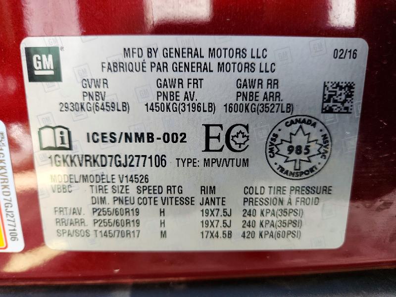 Продажа на аукционе авто 2016 Gmc Acadia, vin: 1GKKVRKD7GJ277106, номер лота: 66414806