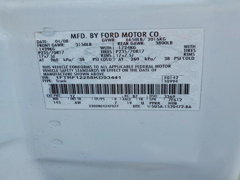 Продажа на аукционе авто 2008 Ford F150, vin: 1FTRF12258KD93441, номер лота: 65662056