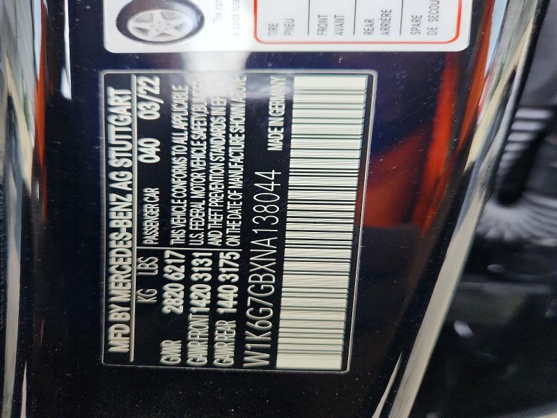 65223446 :رقم المزاد ، W1K6G7GBXNA138044 vin ، 2022 Mercedes-benz S مزاد بيع