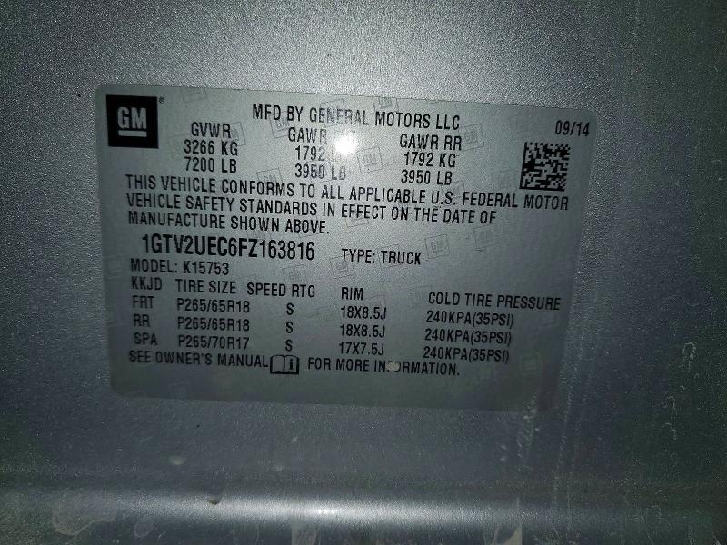 2015 Gmc Sierra მანქანა იყიდება აუქციონზე, vin: 1GTV2UEC6FZ163816, აუქციონის ნომერი: 63895236