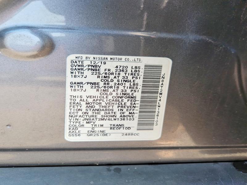 64572046 :رقم المزاد ، JN8AT2MV4LW136103 vin ، 2020 Nissan Rogue مزاد بيع
