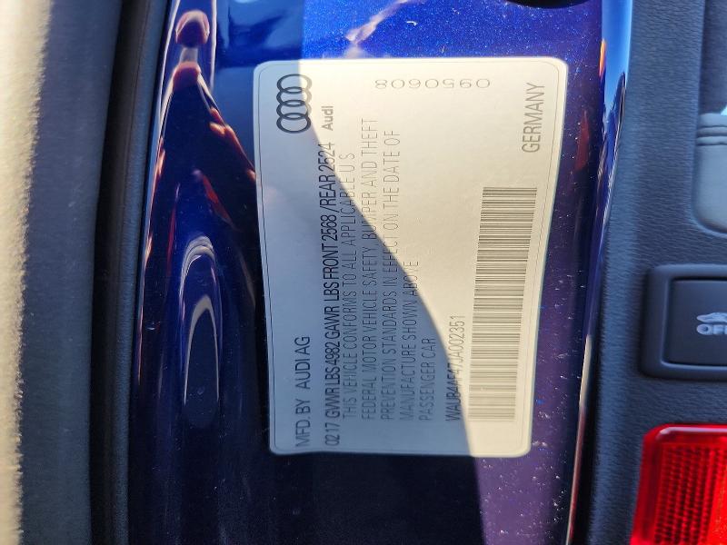 Aukcja sprzedaży 2018 Audi S4, vin: WAUB4AF47JA002351, numer aukcji: 63287246