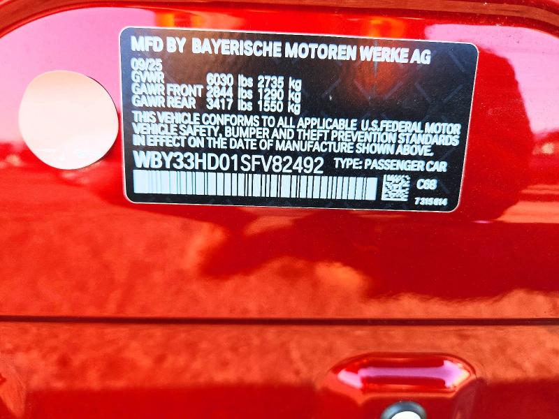 Продаж на аукціоні авто 2025 Bmw I4, vin: WBY33HD01SFV82492, номер лоту: 62514986