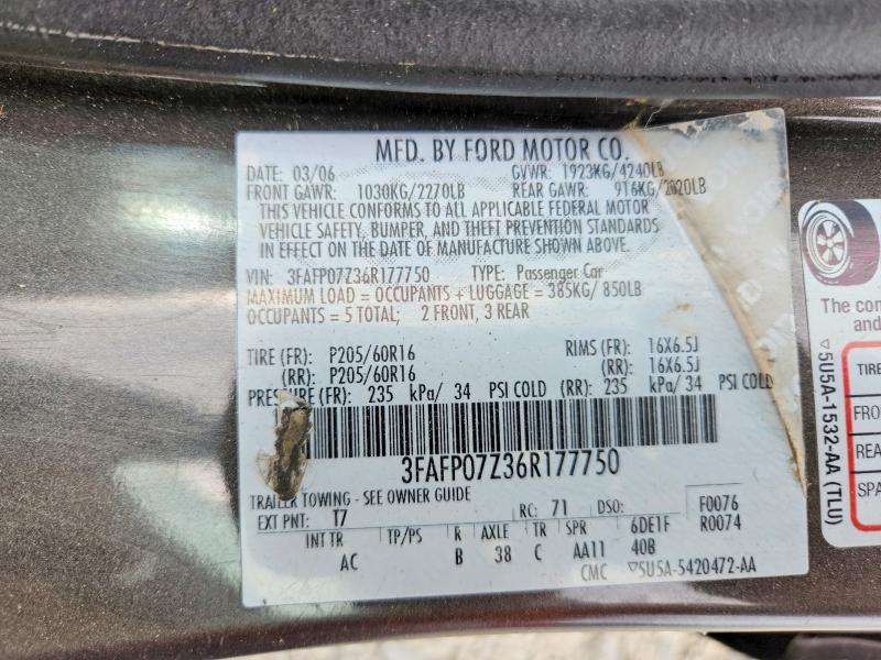 2006 Ford Fusion მანქანა იყიდება აუქციონზე, vin: 3FAFP07Z36R177750, აუქციონის ნომერი: 64437146