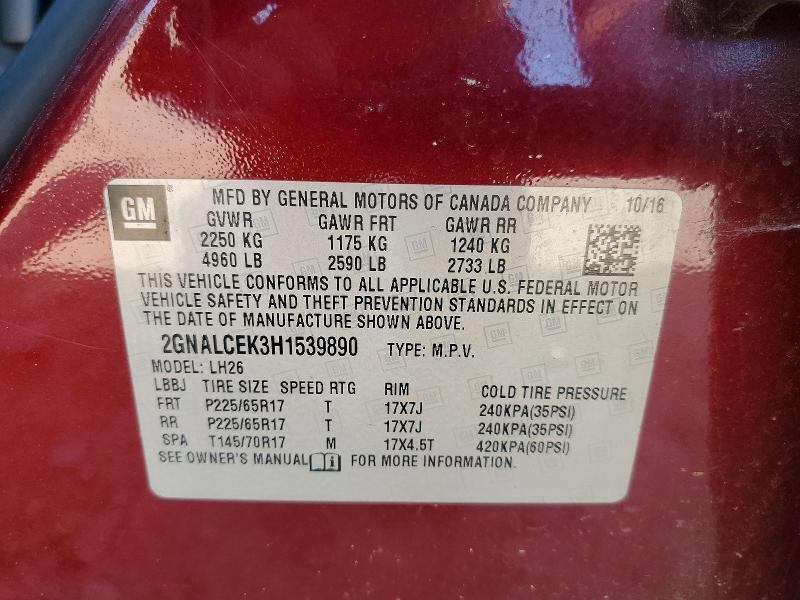 2017 Chevrolet Equinox მანქანა იყიდება აუქციონზე, vin: 2GNALCEK3H1539890, აუქციონის ნომერი: 65037406